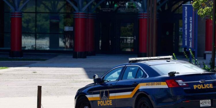 He steals a vehicle and collides with several police cars