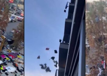 ON VIDEO |  She catches her partner cheating on her and throws lots of objects from the top of the 6th floor