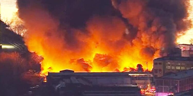 Huge fire rages near Newark Airport