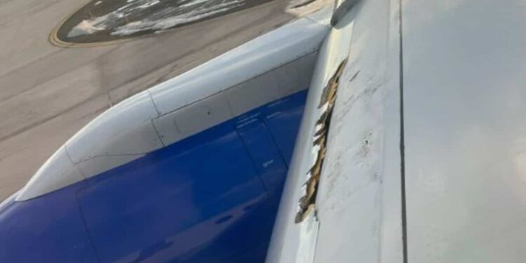 A plane loses a wing tip in mid-flight