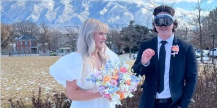 ‘I let him do it’: He wears a virtual reality headset to his own wedding