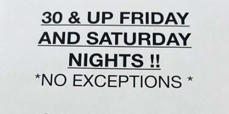 A bar prohibits customers under 30 during weekends