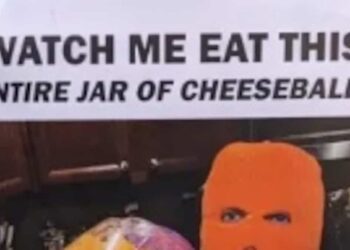 He swallows an entire pot of cheese balls in front of hundreds of onlookers