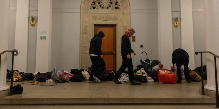 Students barricade themselves in a building at Columbia University