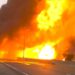 Tanker truck on fire: driver involved in accident saves another motorist