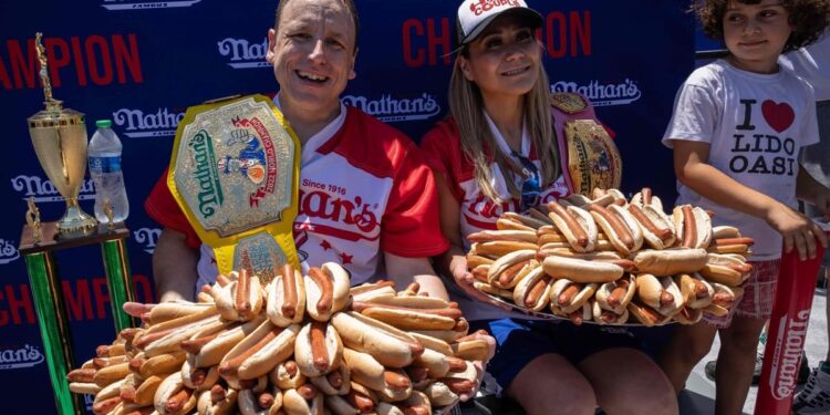 In the United States, the hot dog eating war is in full swing