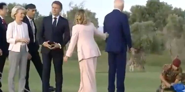 (WATCH) Biden distractedly walks away from G7 summit before being recalled by Italian prime minister