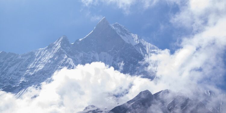 A river pushes the summit of Mount Everest