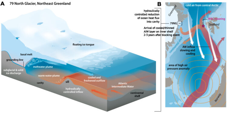 Atmospheric blocking slows ocean-driven melting of Greenland’s largest ice tongue