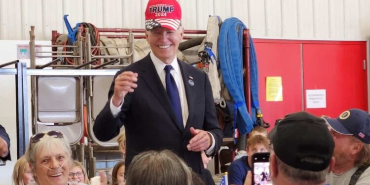 Joe Biden filmed wearing a ‘Trump 2024’ cap
