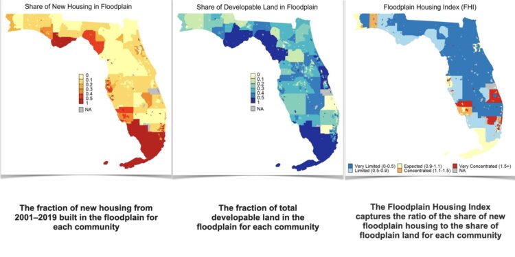 More than two million acres of floodplains have been developed in the United States over the past two decades, according to a study.