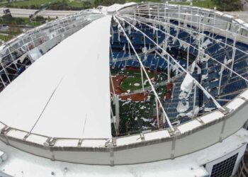 “Milton” rips the roof off Tropicana Field in St. Petersburg, Florida