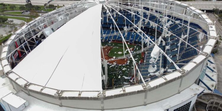 “Milton” rips the roof off Tropicana Field in St. Petersburg, Florida