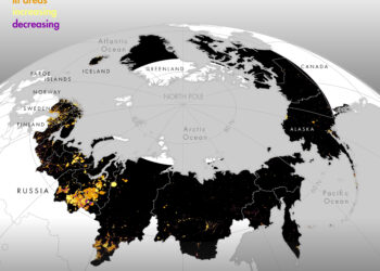 Satellite data on artificial nighttime light indicates rapid increase in industrial activities in the Arctic