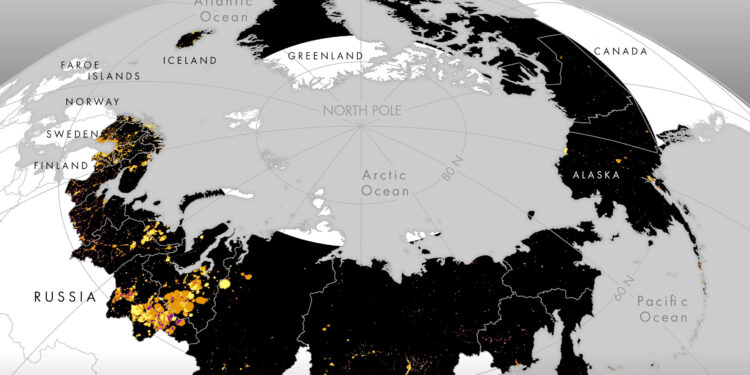 Satellite data on artificial nighttime light indicates rapid increase in industrial activities in the Arctic