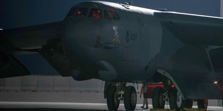 Above North Dakota | An airliner avoids a collision with a B-52 bomber